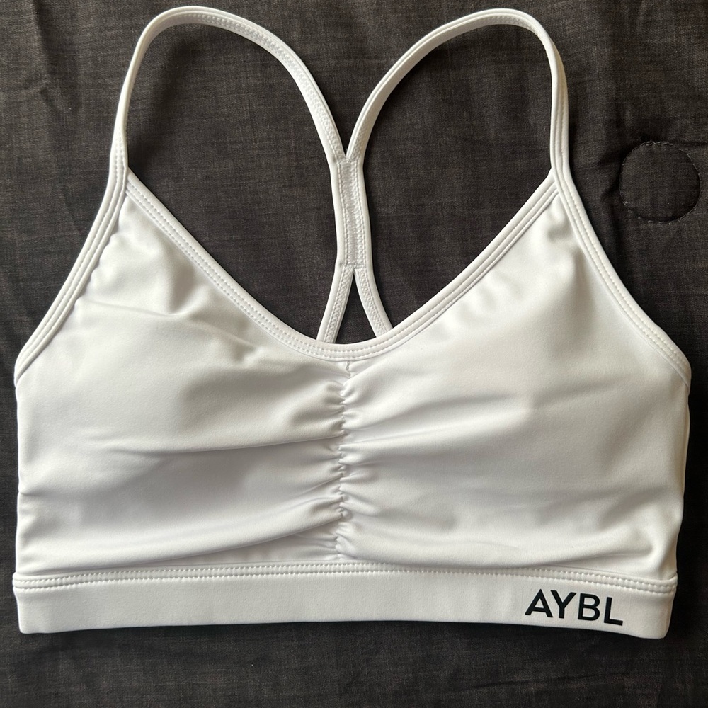 AYBL Essential Ruched Sports Bra in White XS
